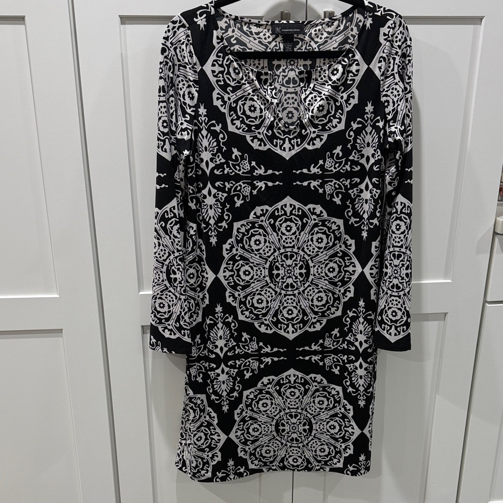 INC International Concepts- Classy Black and White Patterned Dress NWOT